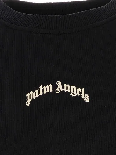 Palm Angels Neutrals Crop Crewneck Arched Logo Sweatshirt In Black