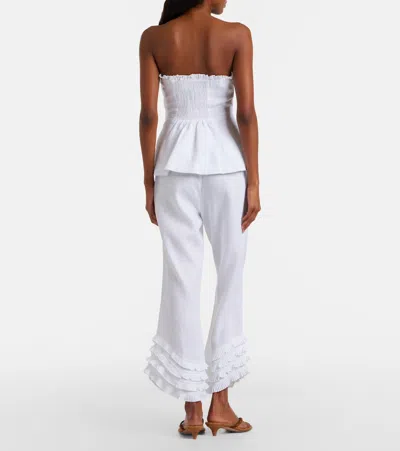 Posse Florence Ruffle Detail Crop Linen Pants In White