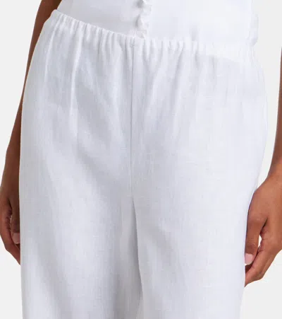 Posse Florence Ruffle Detail Crop Linen Pants In White
