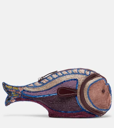 Staud Pesce Beaded Fish Clutch In Multi
