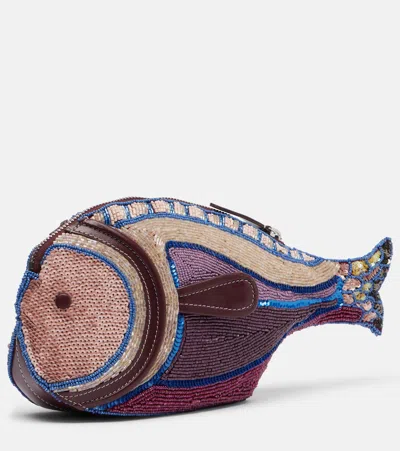 Staud Pesce Beaded Fish Clutch In Multi