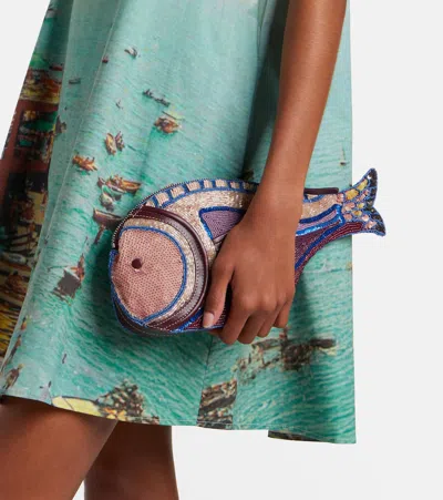 Staud Pesce Beaded Fish Clutch In Multi