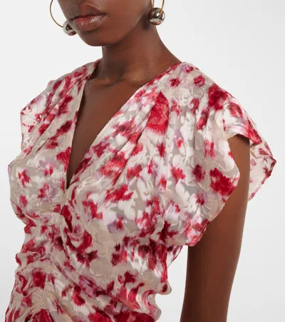 Isabel Marant Lindsay Floral Ruched Jacquard Midi Dress In Multi