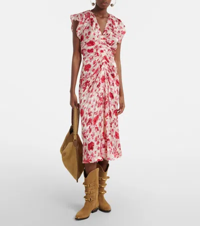 Isabel Marant Lindsay Floral Ruched Jacquard Midi Dress In Multi