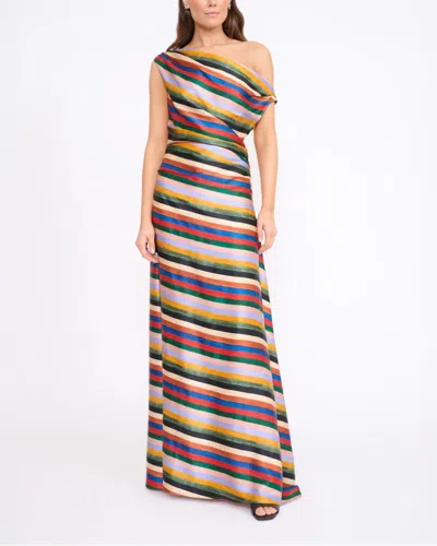 Staud Phare One-shoulder Draped Striped Silk-blend Satin Maxi Dress In Multi