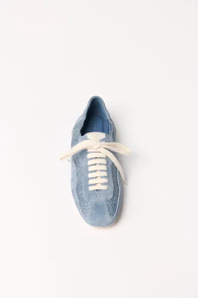 Simkhai Georgie Elasticized Denim Leather Sneaker In Blue