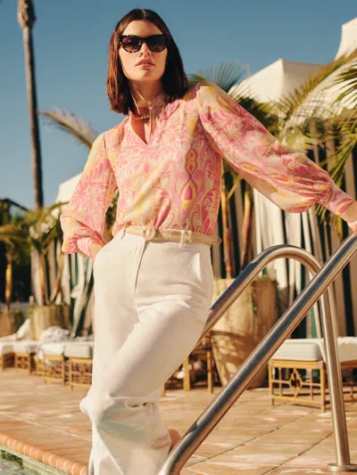 J.mclaughlin Women's Peyton Blouse In Mini Deco Bloom Cream/pink In Multi
