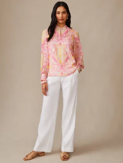 J.mclaughlin Women's Peyton Blouse In Mini Deco Bloom Cream/pink In Multi
