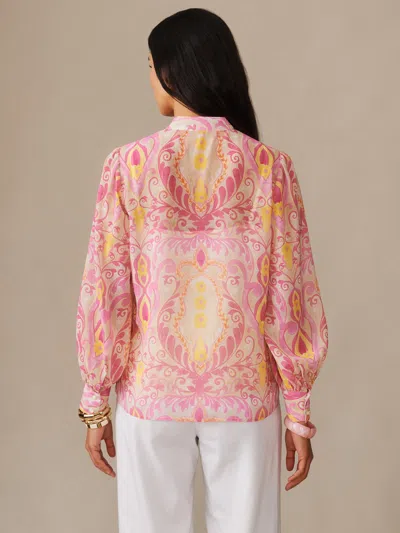 J.mclaughlin Women's Peyton Blouse In Mini Deco Bloom Cream/pink In Multi