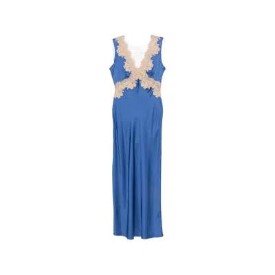 Rixo London Lysandra Lace-trimmed Satin Midi Dress In Blue