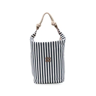 Miu Miu Canvas Bucket Bag Striped Pattern Rope Handle In Multi