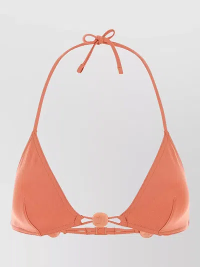 Eres Halter Nylon Alva Triangle Bead Bikini Top In Orange