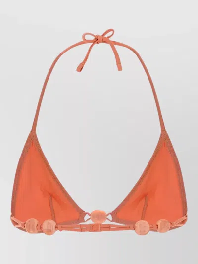 Eres Halter Nylon Alva Triangle Bead Bikini Top In Orange