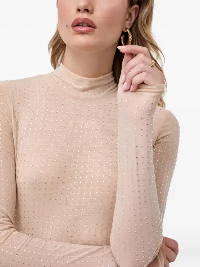 Bardot Stud-embellished High-neck Top In Neutral
