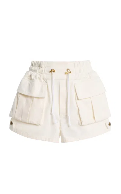 Balmain Drawstring Cargo Shorts In White