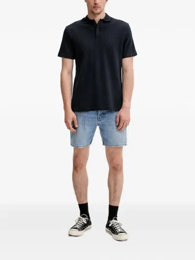Samsoe & Samsoe Button Textured Polo Shirt In Blue