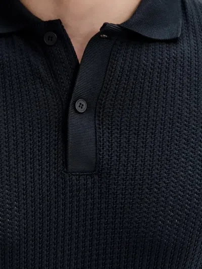 Samsoe & Samsoe Button Textured Polo Shirt In Blue