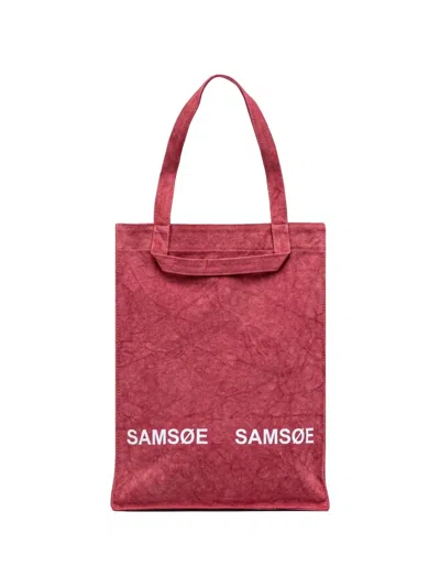 Samsoe & Samsoe Logo Lettering Tote Bag In Red