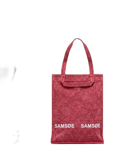 Samsoe & Samsoe Logo Lettering Tote Bag In Red