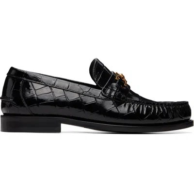 Versace Medusa Croc-effect Leather Loafers In Black