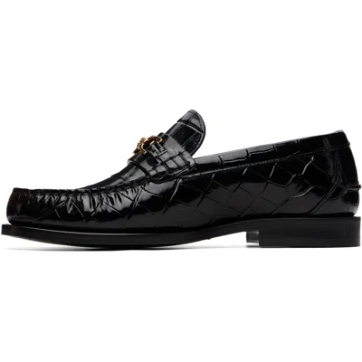 Versace Medusa Croc-effect Leather Loafers In Black