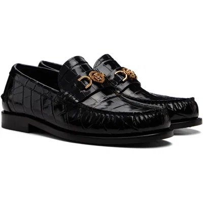 Versace Medusa Croc-effect Leather Loafers In Black