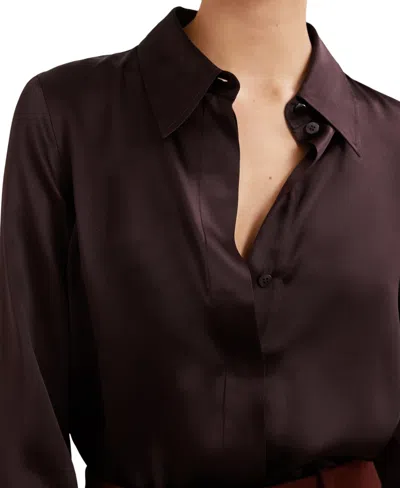 Reiss Red Silk Double-cuff Button-through Shirt In Burgundy