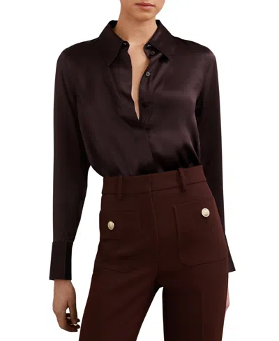 Reiss Red Silk Double-cuff Button-through Shirt In Burgundy