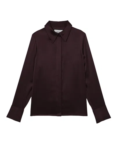 Reiss Red Silk Double-cuff Button-through Shirt In Burgundy