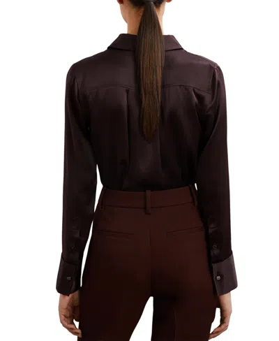 Reiss Red Silk Double-cuff Button-through Shirt In Burgundy
