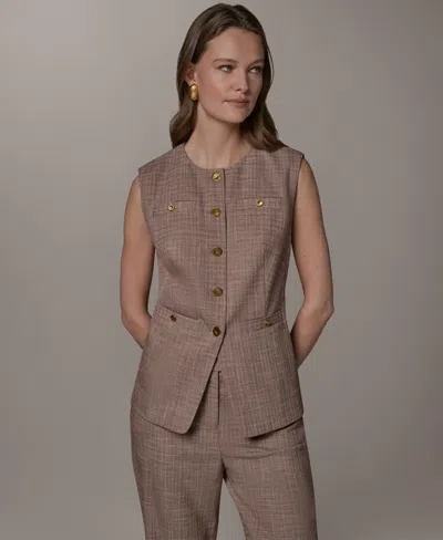 Donna Karan Button Front Vest In Brown