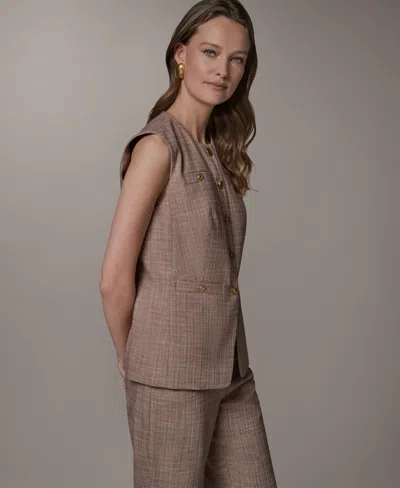 Donna Karan Button Front Vest In Brown