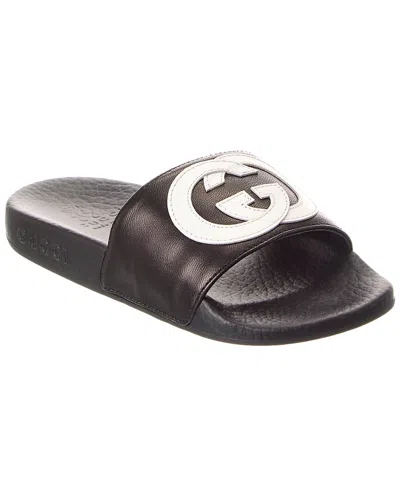 Gucci Interlocking G Leather Slide Sandal In Black
