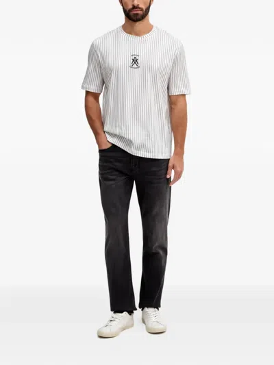 Armani Exchange Pinstriped Logo-print T-shirt In Multi