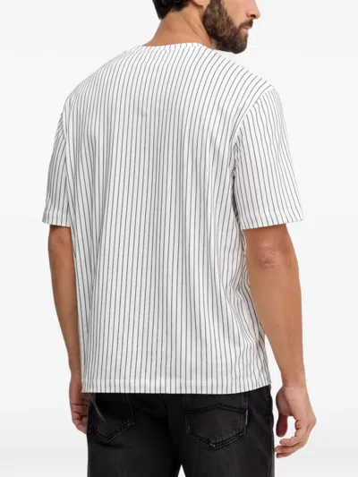 Armani Exchange Pinstriped Logo-print T-shirt In Multi