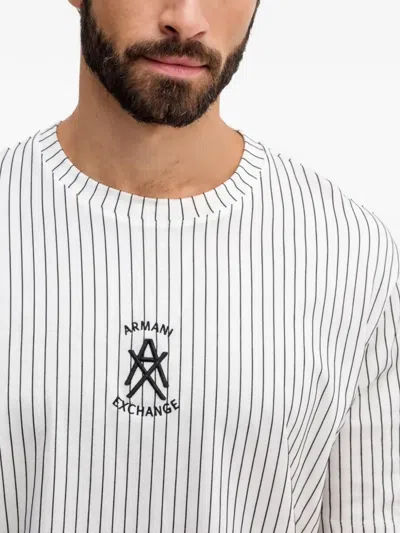 Armani Exchange Pinstriped Logo-print T-shirt In Multi