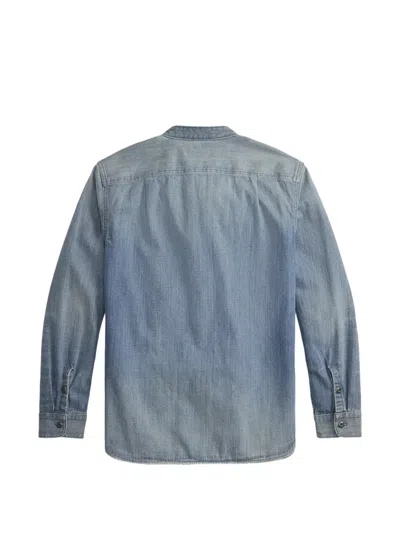 Rrl 밴드 칼라 패치 포켓 셔츠 In Blue