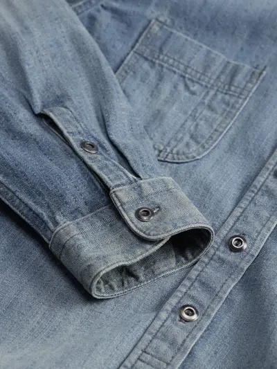 Rrl 밴드 칼라 패치 포켓 셔츠 In Blue