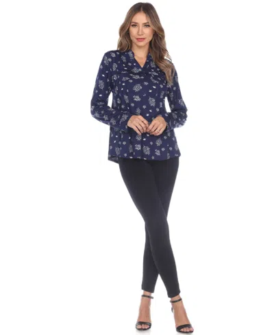 White Mark Women's Printed Long-sleeve Button-front Top In Multi