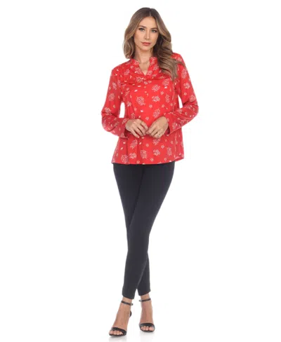 White Mark Women's Printed Long-sleeve Button-front Top In Multi