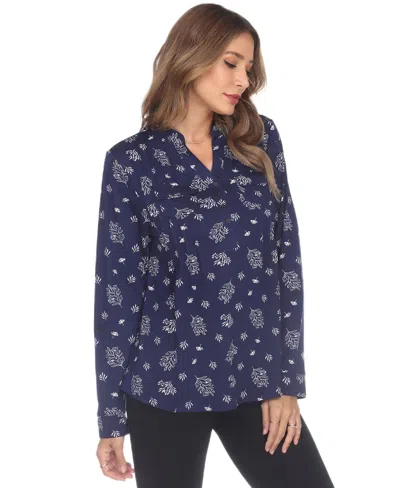 White Mark Women's Printed Long-sleeve Button-front Top In Multi