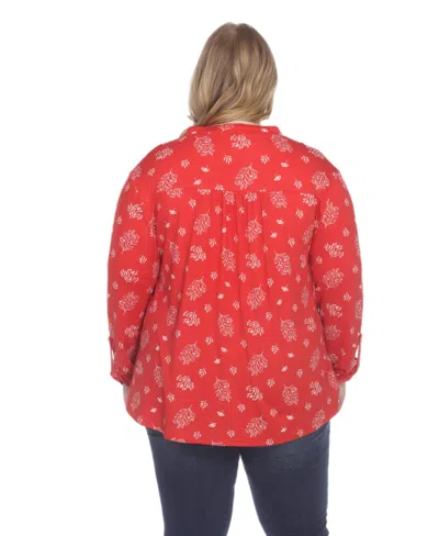 White Mark Plus Size Printed Long-sleeve Button-front Top In Red