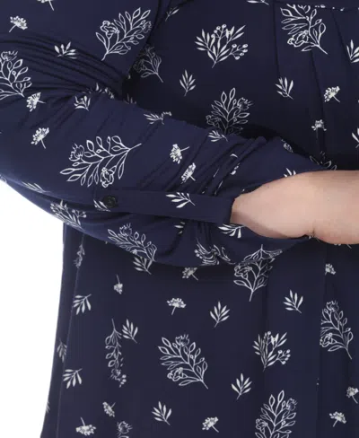 White Mark Plus Size Printed Long-sleeve Button-front Top In Blue