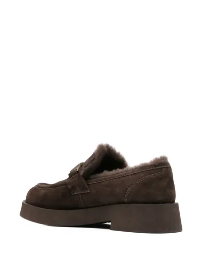 Sergio Moretti Firenze 시어링 안감 버클 디테일 로퍼 In Brown