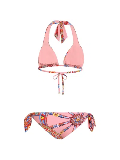 Dolce & Gabbana 카레토 프린트 트라이앵글 비키니 세트 In Pink