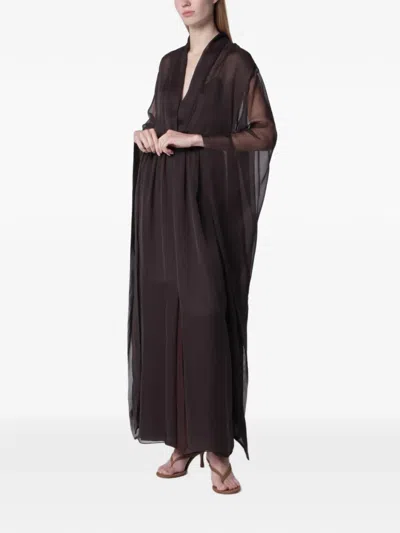Alberta Ferretti 쉬어 소매 맥시 드레스 In Brown