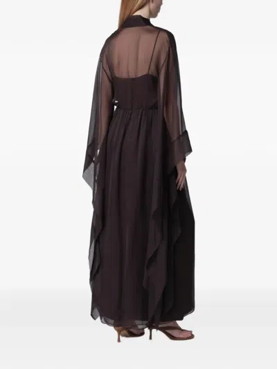 Alberta Ferretti 쉬어 소매 맥시 드레스 In Brown