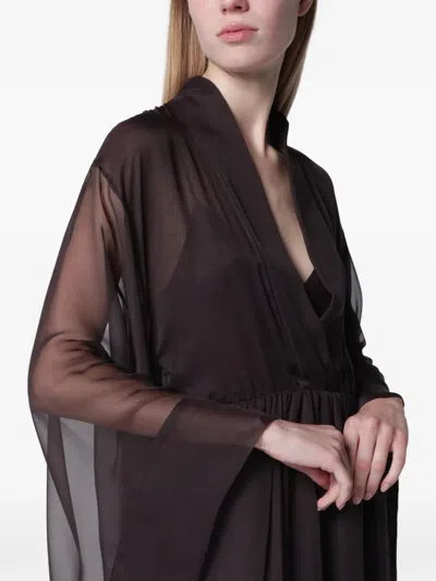 Alberta Ferretti 쉬어 소매 맥시 드레스 In Brown