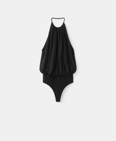 Mango Balloon Effect Halter Bodysuit In Black