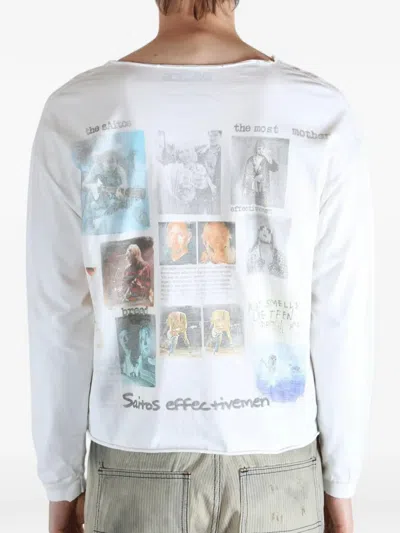 Saitos 디스트레스드 그래픽 프린트 티셔츠 In White
